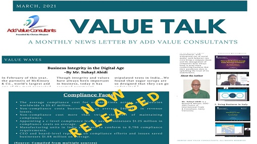 VALUE TALK”- A Monthly Management Newsletter – Add Value